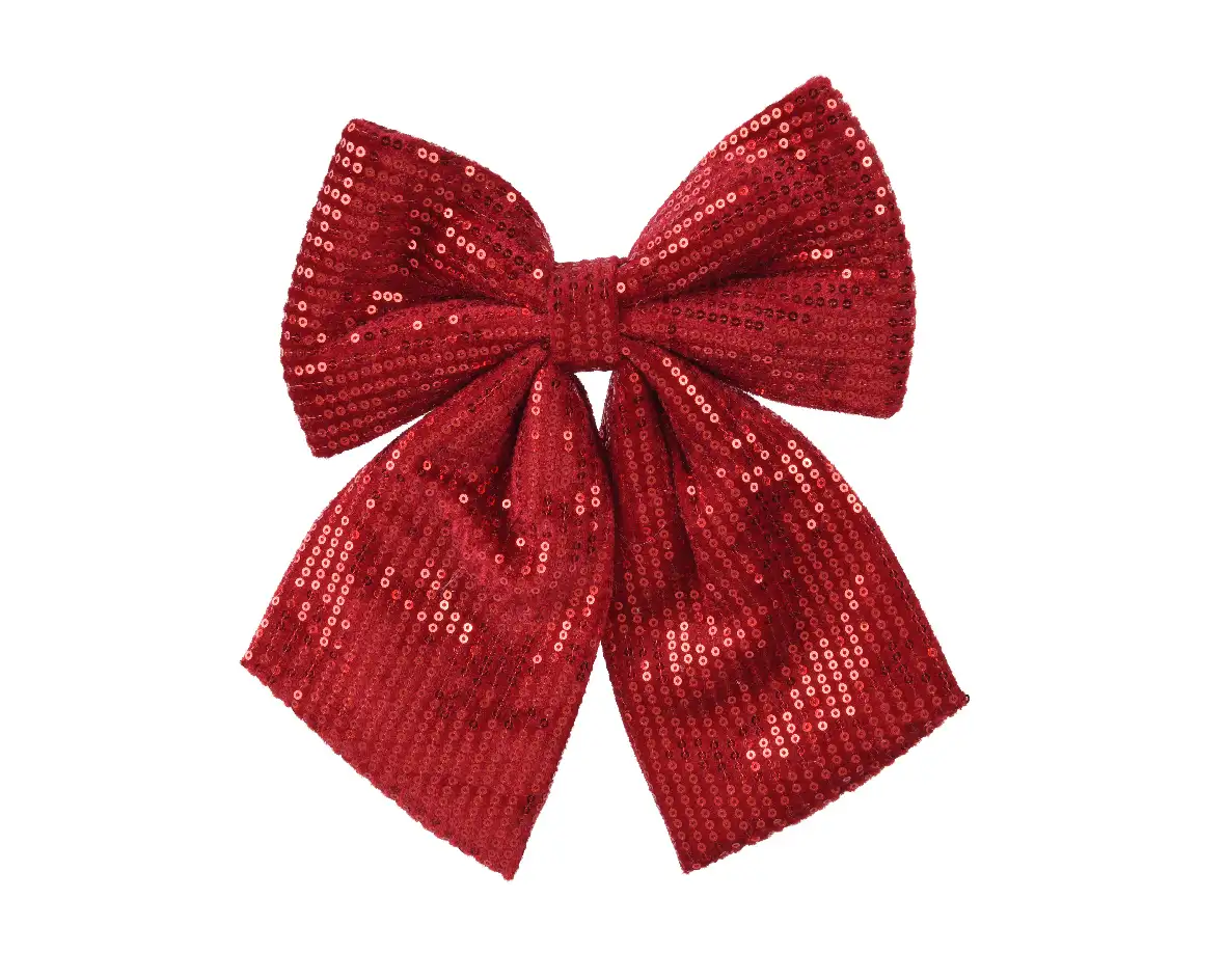 Decoratie strik velvet pailletten rood 20 cm (per stuk)