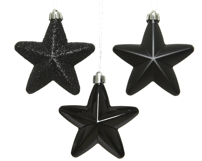 Kerststerren zwart assorti 7,5 cm (6 stuks)