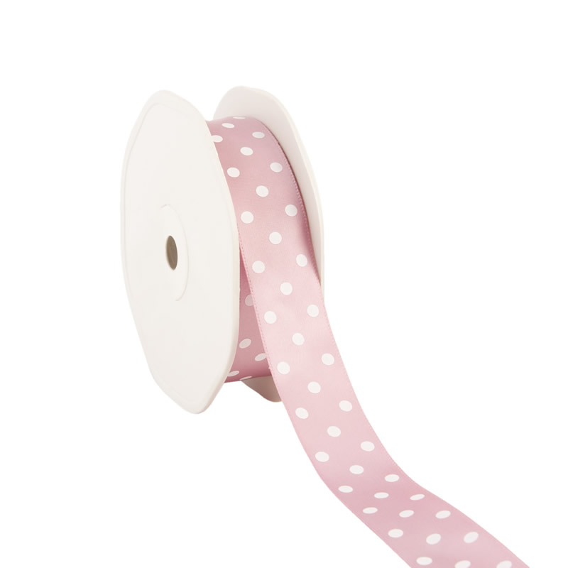 Satijnlint stippen oud roze 23 mm (20 meter)