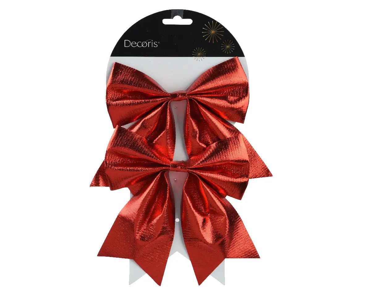 Decoratie strikken shiny rood 17 cm (2 stuks)