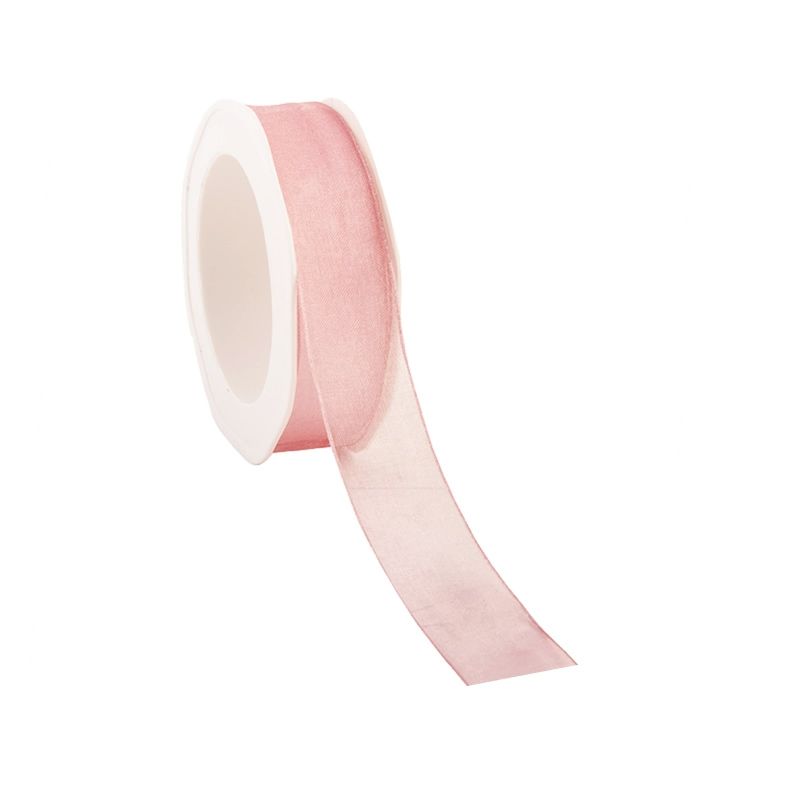 Organza lint oud roze met draad 25 mm (20 meter)