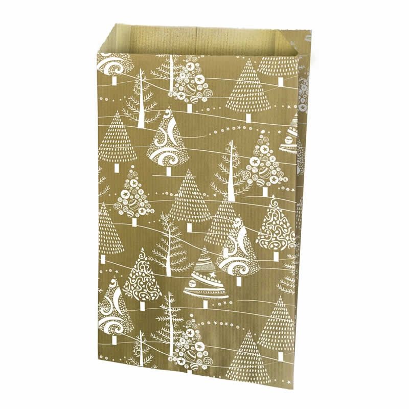 Kraft zakjes kerstboom wit 18 x 35 + 6 cm (150 stuks)