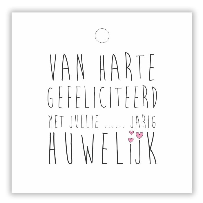 Cadeaukaartje gefeliciteerd met ... jarig huwelijk 7 x 7 cm (20 stuks)