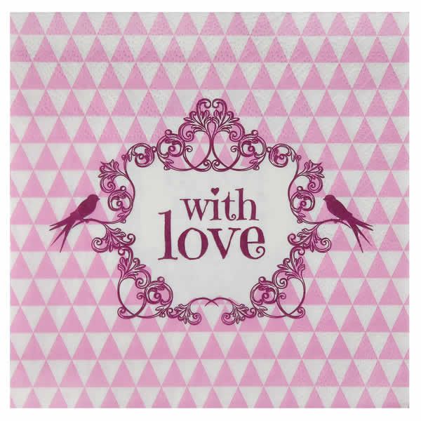 Servetten With love roze 16,5 x 16,5 cm (20 stuks)