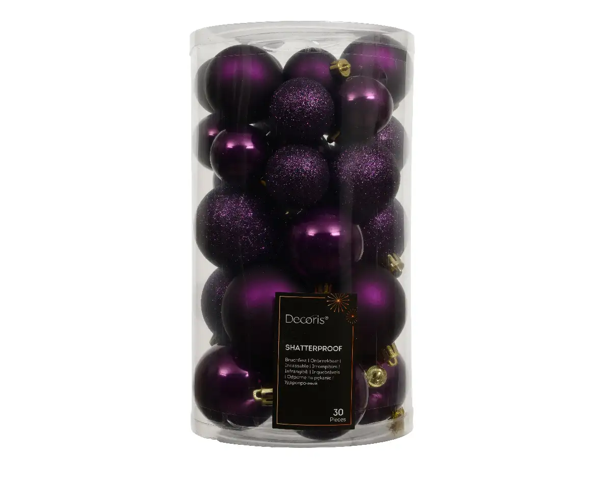 Kerstballen paars set assorti (30 stuks)