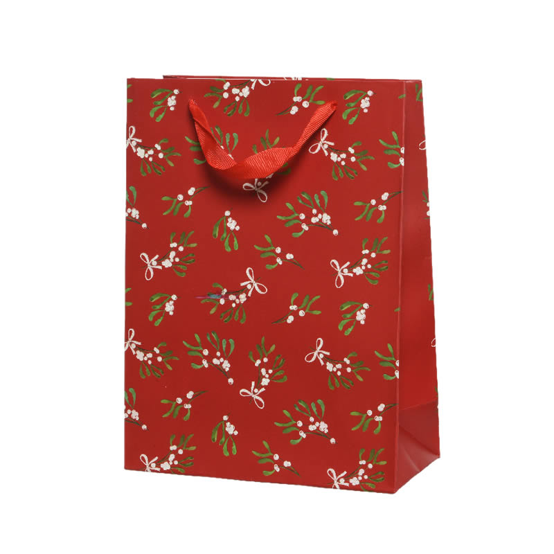 Kersttassen mistletoe rood 18 x 8 x 24 cm (6 stuks)