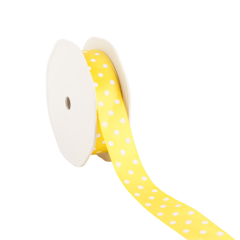Satijnlint stippen geel 23 mm (20 meter)