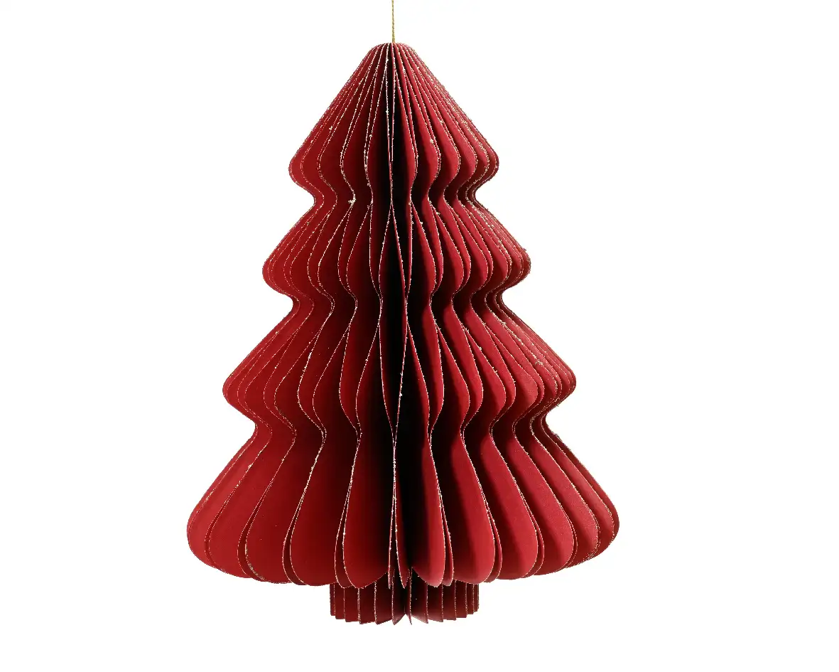 Papieren decoratie kerstboom rood 15 cm (per stuk)