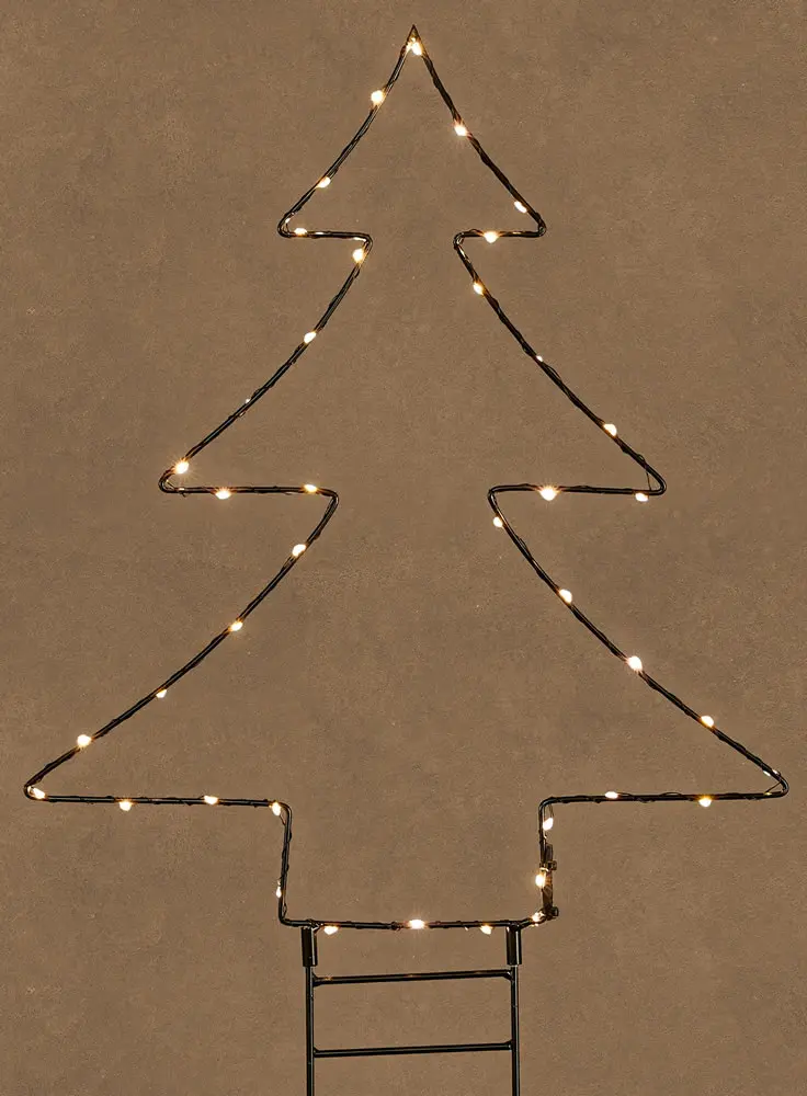 Tuinsteker kerstboom zwart met led 36 x 40 cm (per stuk)
