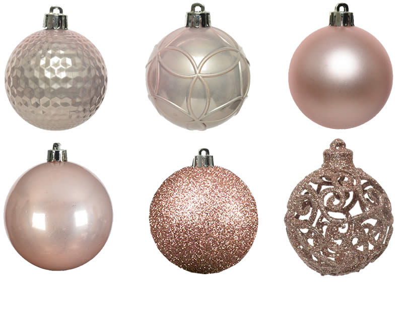 Kunststof kerstballen poederroze 6 cm assorti (37 stuks)