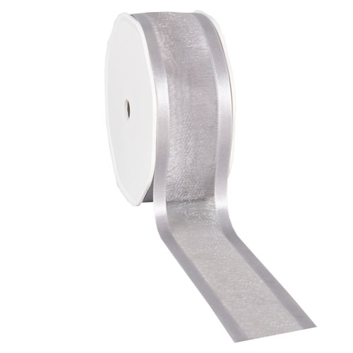 Organza satin edge grijszilver 38 mm (25 meter)