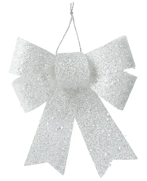 Decoratie strikje glitter wit 11 cm (1 stuk)