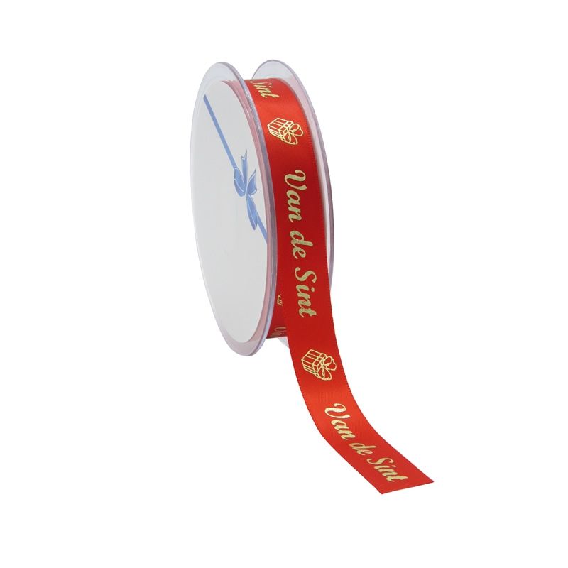 Cadeaulint Van de Sint rood 15 mm (25 meter)