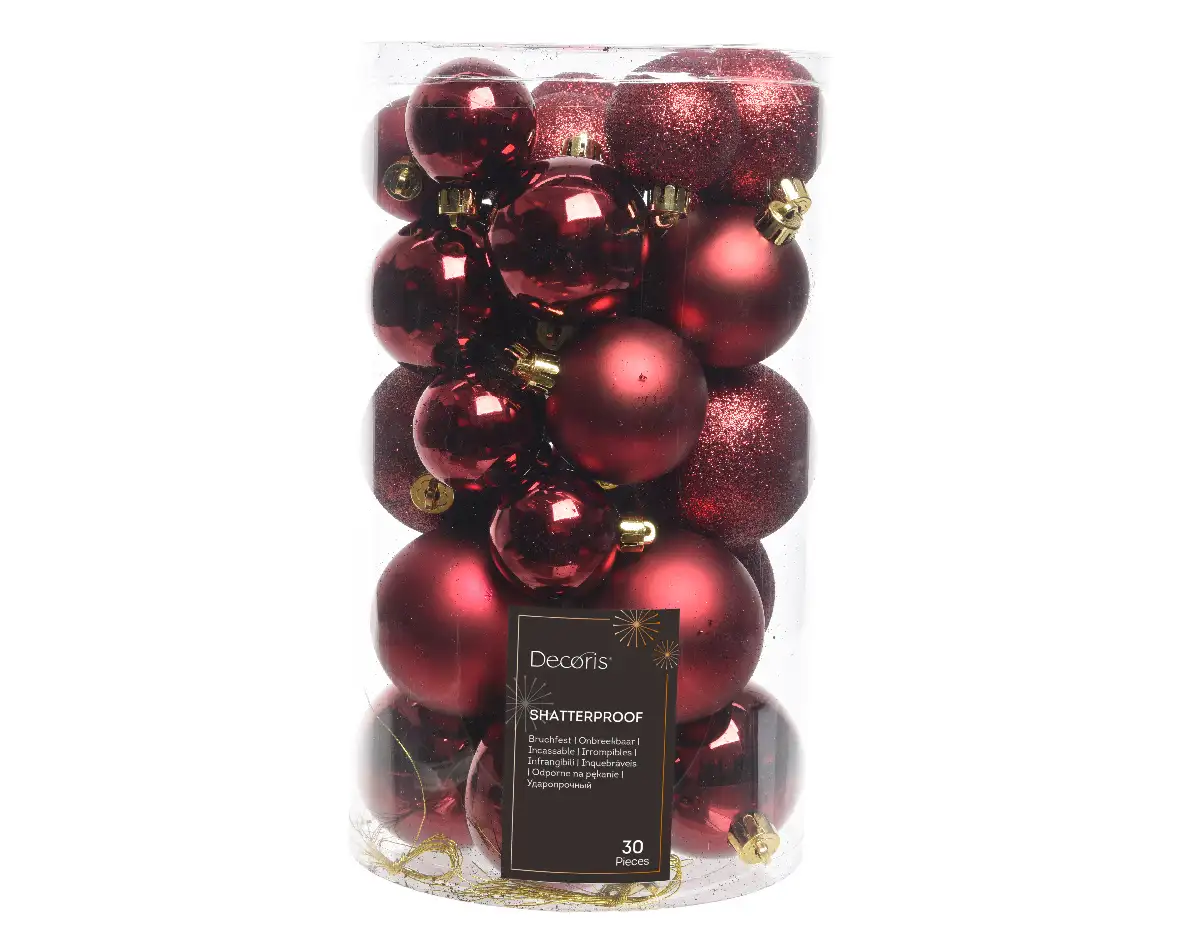 Kerstballen bordeaux set assorti (30 stuks)