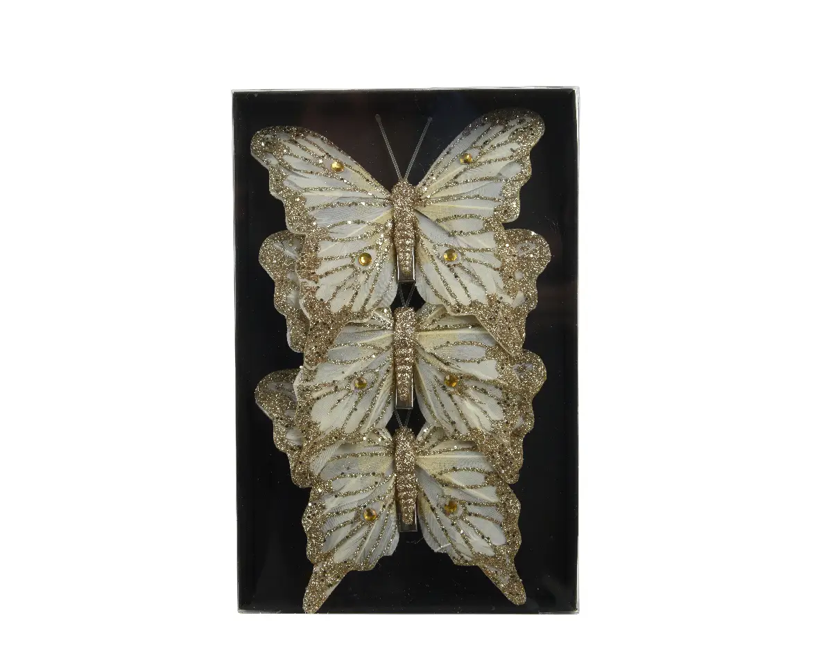 Decoratie vlinders op clip goud 12 cm (3 stuks) Decoratie vlinders op clip goud 12 cm (3 stuks)