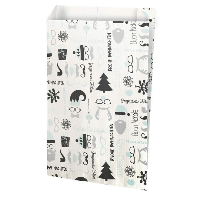 Kraft zakjes Kerst trendy wit 12 x 20 + 4,5 cm (150 stuks)