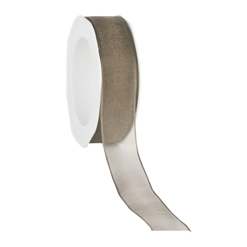Organza lint taupe met draad 25 mm (20 meter)