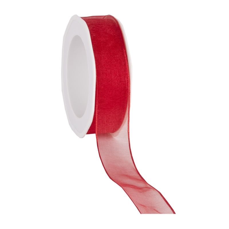 Organza lint rood met draad 25 mm (20 meter)