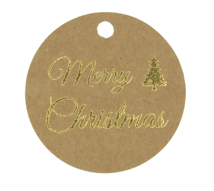 Cadeaukaartje Merry Christmas goud 5 cm (50 stuks)