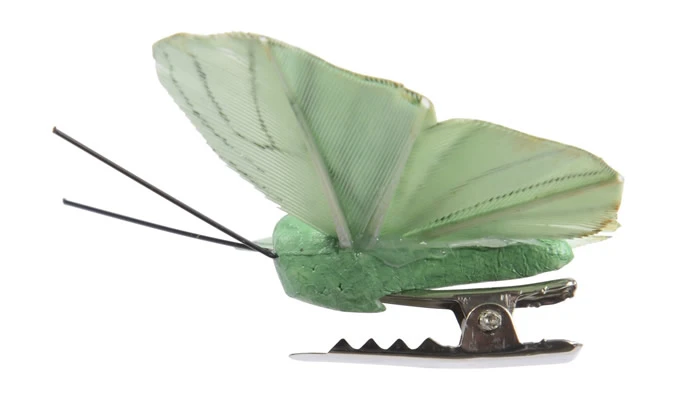 Decoratie vlinder op clip groen 6,5 cm (6 stuks)