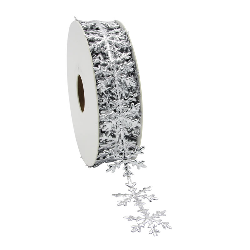 Lurex lint snowflake zilver 25 mm (10 meter)