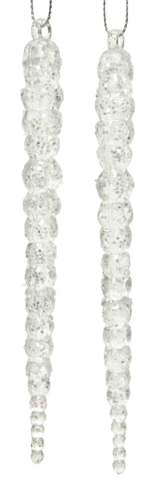 Kersboomhangers IJspegel met glitter 14,5 cm (2 stuks)