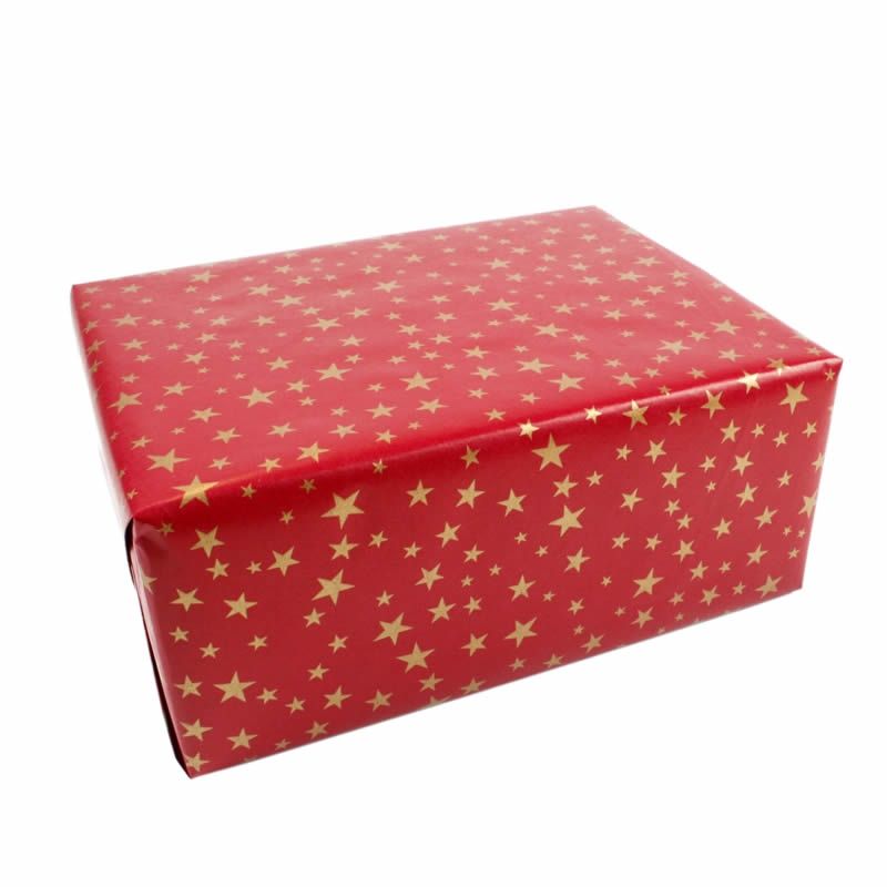 Kerstpapier sterren kraft rood (50 cm x 200 meter)