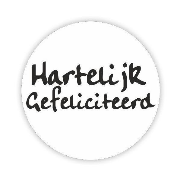 Wensetiket Hartelijk Gefeliciteerd wit rond 40 mm (500 stuks)