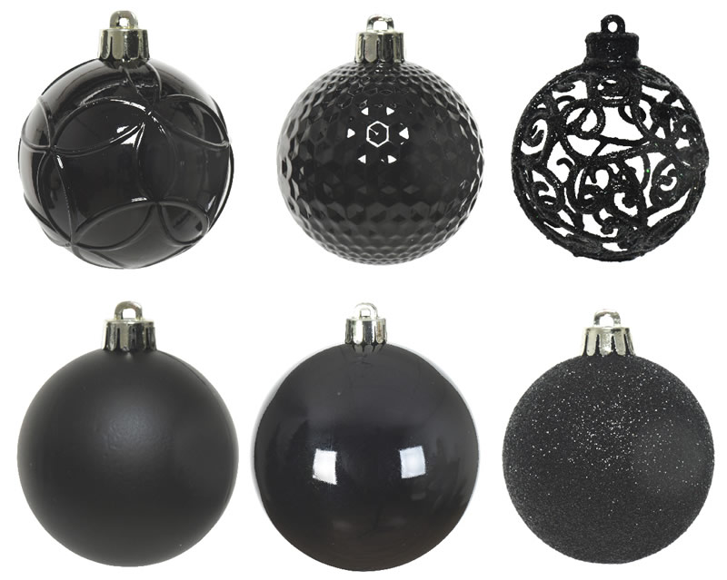 Kerstballen zwart 6 cm assorti (37 stuks)