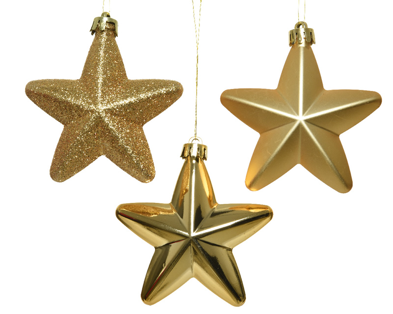 Kerststerren goud assorti 7,5 cm (6 stuks)