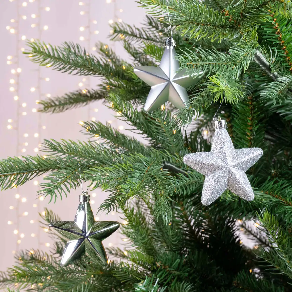 Kerststerren zilver assorti 7,5 cm (6 stuks)