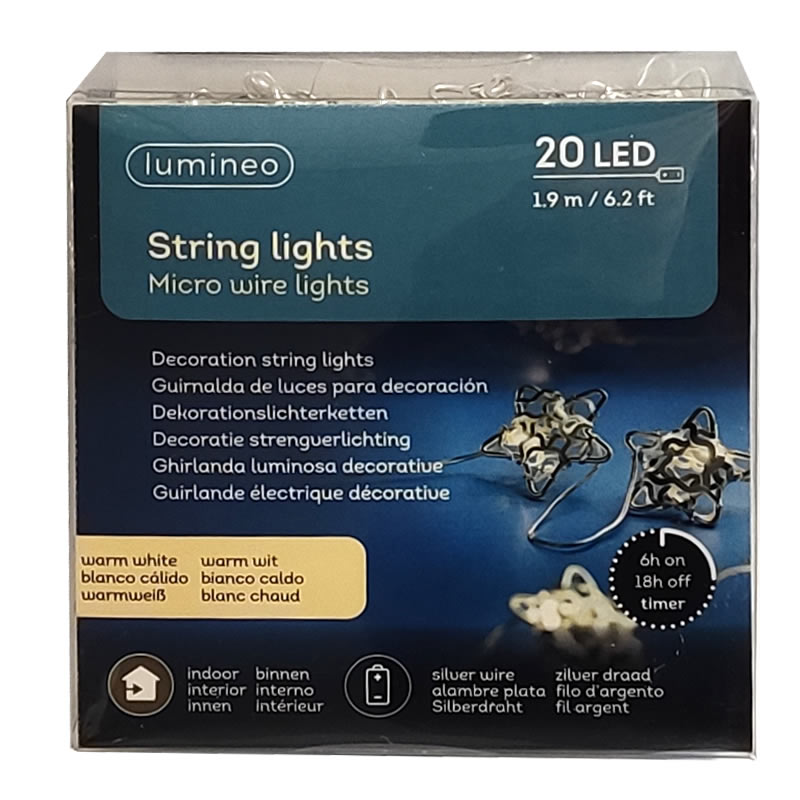 Kerstverlichting ster zilver 20 LED (1,9 meter)