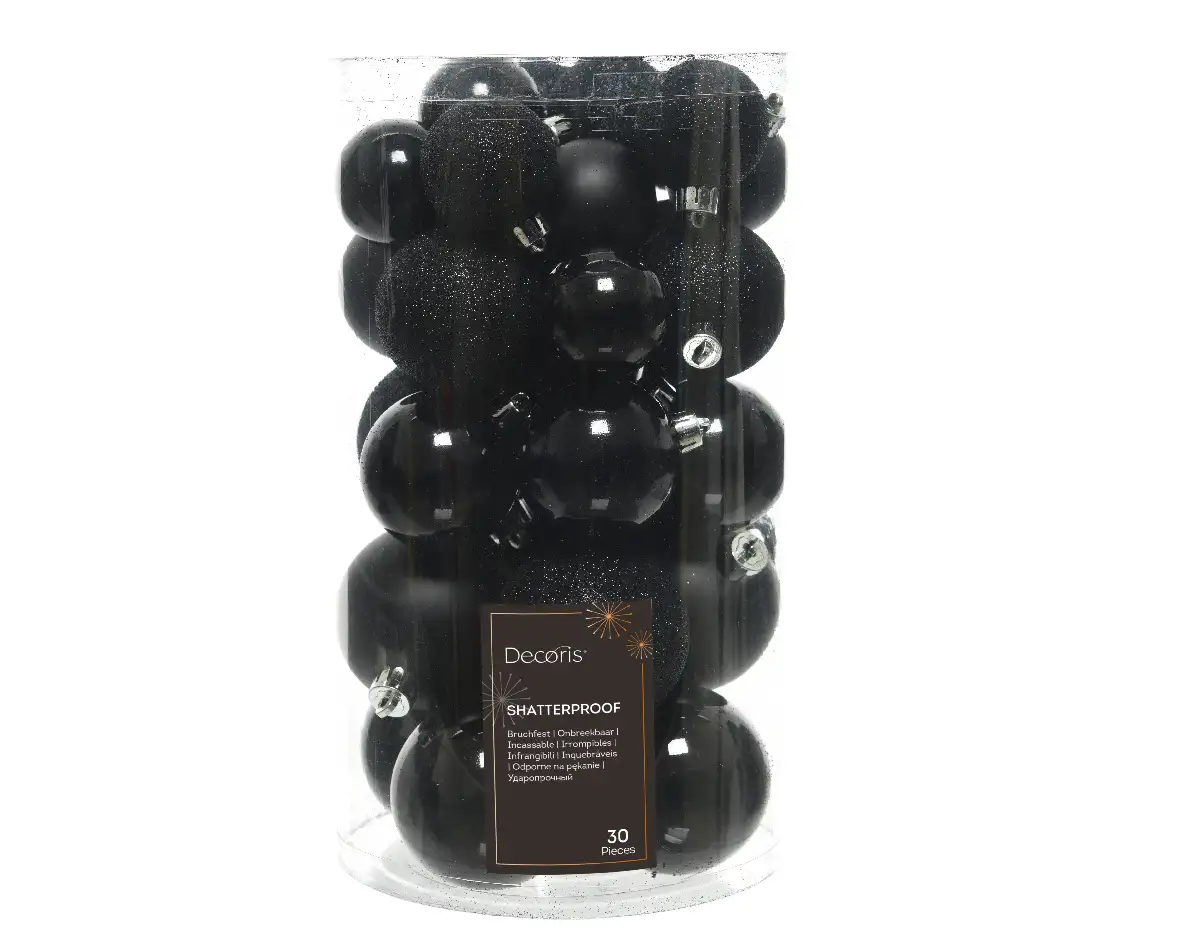 Kerstballen zwart set assorti (30 stuks)