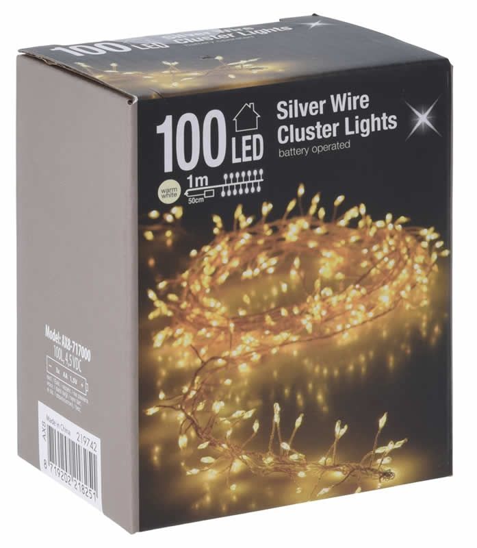 Kerstverlichting warm wit 100 LED zilverdraad (1 meter)