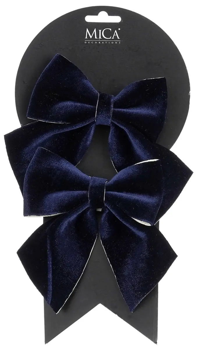 Decoratie strik velvet donkerblauw 12 x 13 cm (2 stuks)