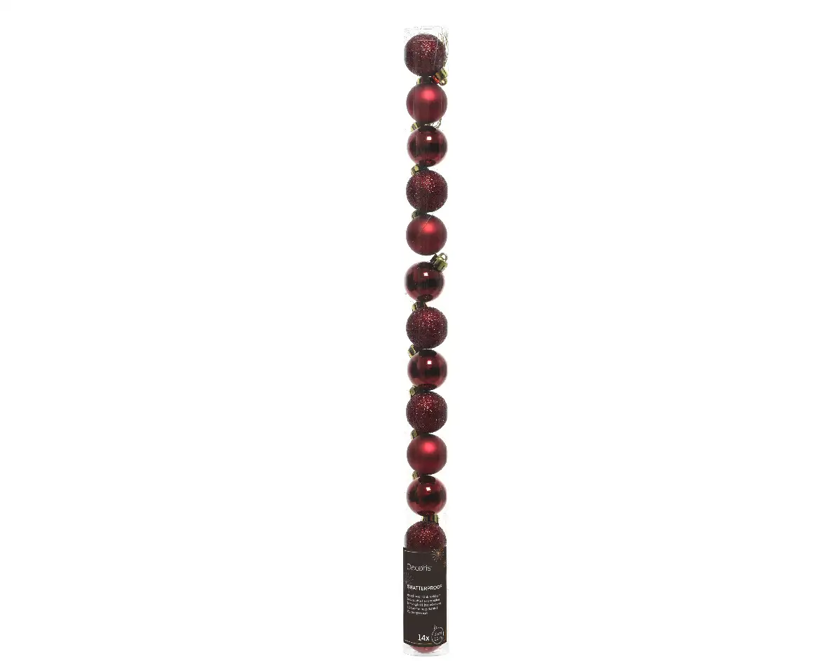 Kerstballen bordeaux 3 cm assorti (14 stuks)