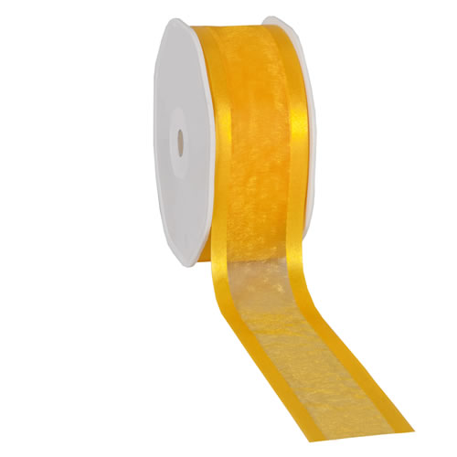 Organza satin edge geel 38 mm (25 meter)