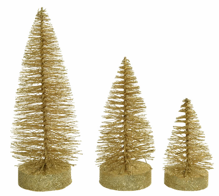 Decoratie kerstbomen glitter goud (set 3)
