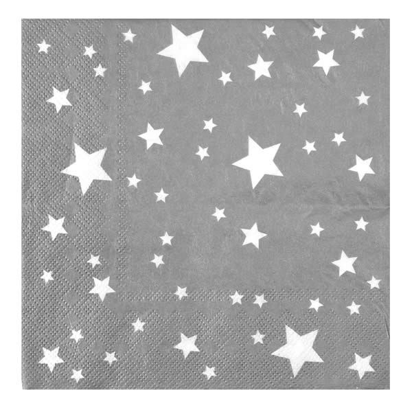 Servetten sterren zilver 16.5 x 16.5 cm (10 stuks)
