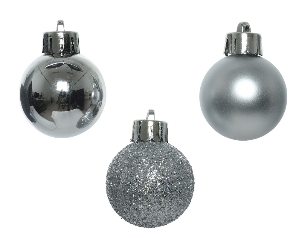 Kerstballen zilver 3 cm assorti (14 stuks)