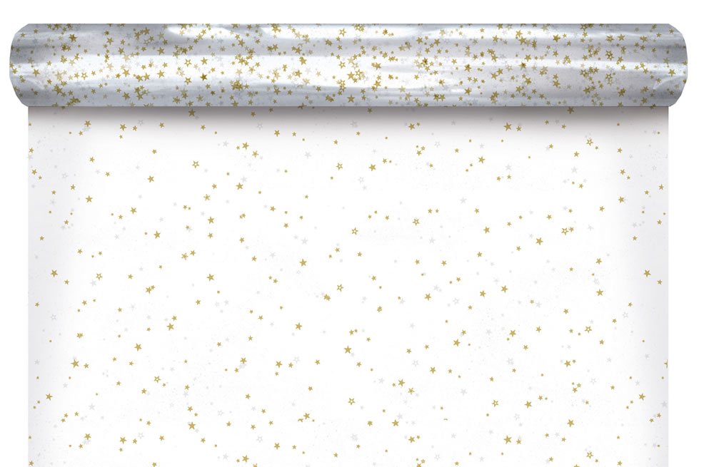 Inpakfolie sterren goud wit 60 cm (120 meter)