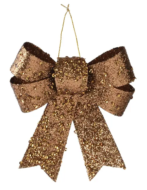 Decoratie strikje glitter koper 11 cm (1 stuk)