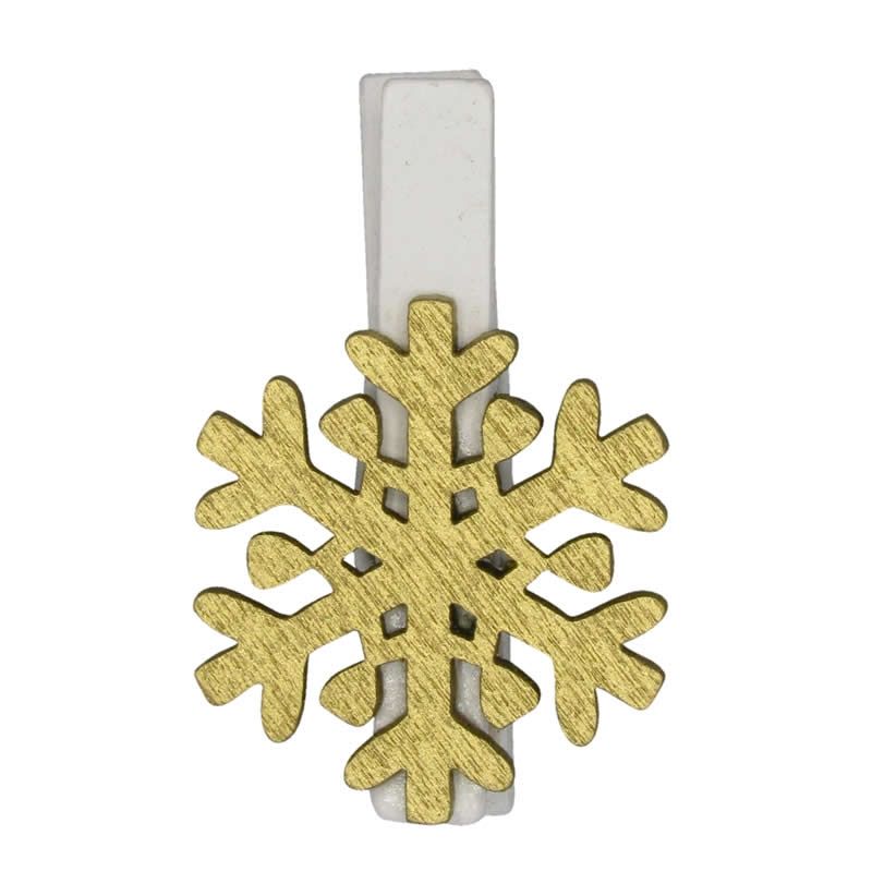 Houten knijper met sneeuwvlok goud 3,5 cm (36 stuks)