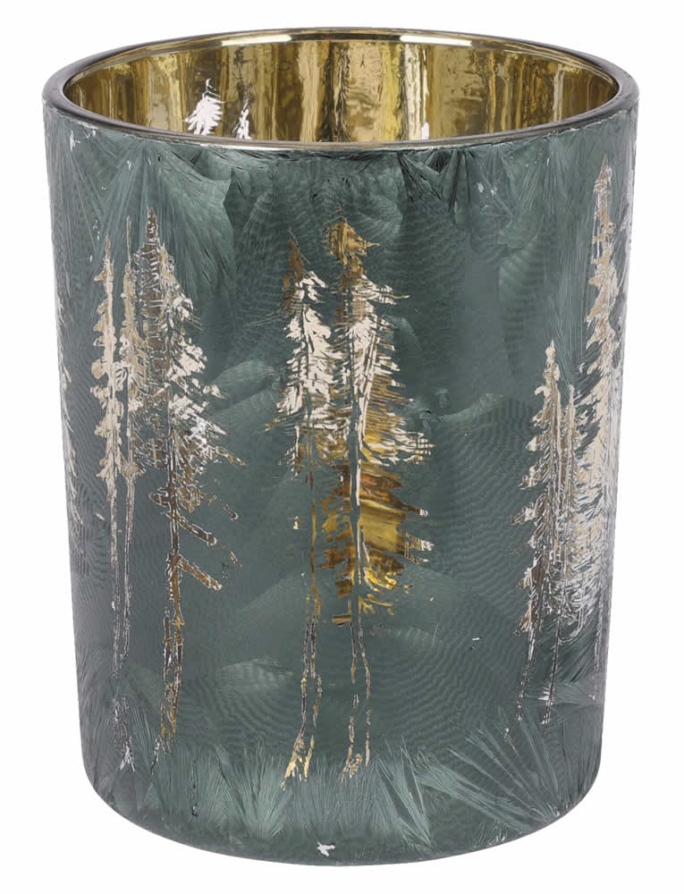 Waxinelichthouder frosted forest groen 12 cm (1 stuk)