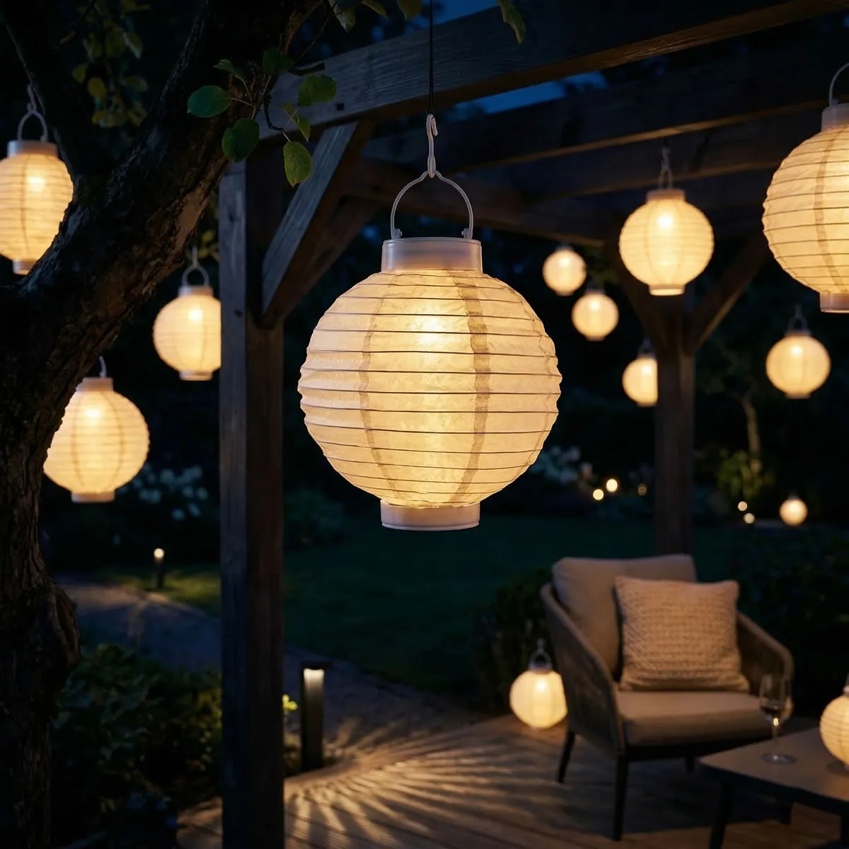 Solar lampion wit 20 cm (1 stuk)