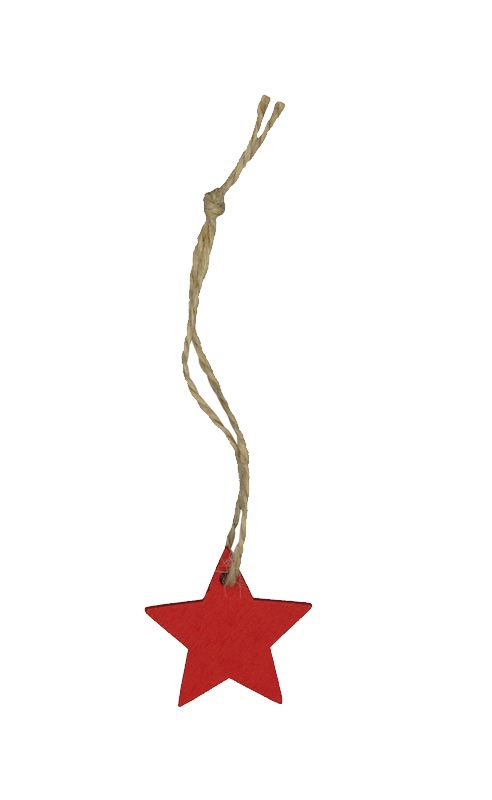 Houten hanger ster rood 3,5 cm (36 stuks)