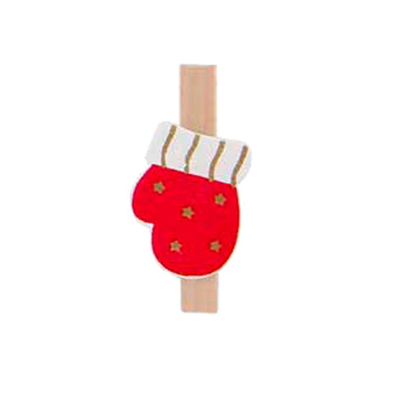 Houten knijper met kerstwant 2,5 cm (8 stuks)