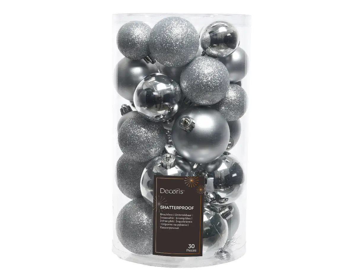 Kerstballen zilver set assorti (30 stuks)