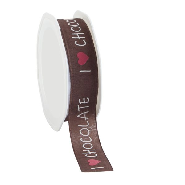 Cadeaulint I love chocolate bruin 22 mm (15 meter)