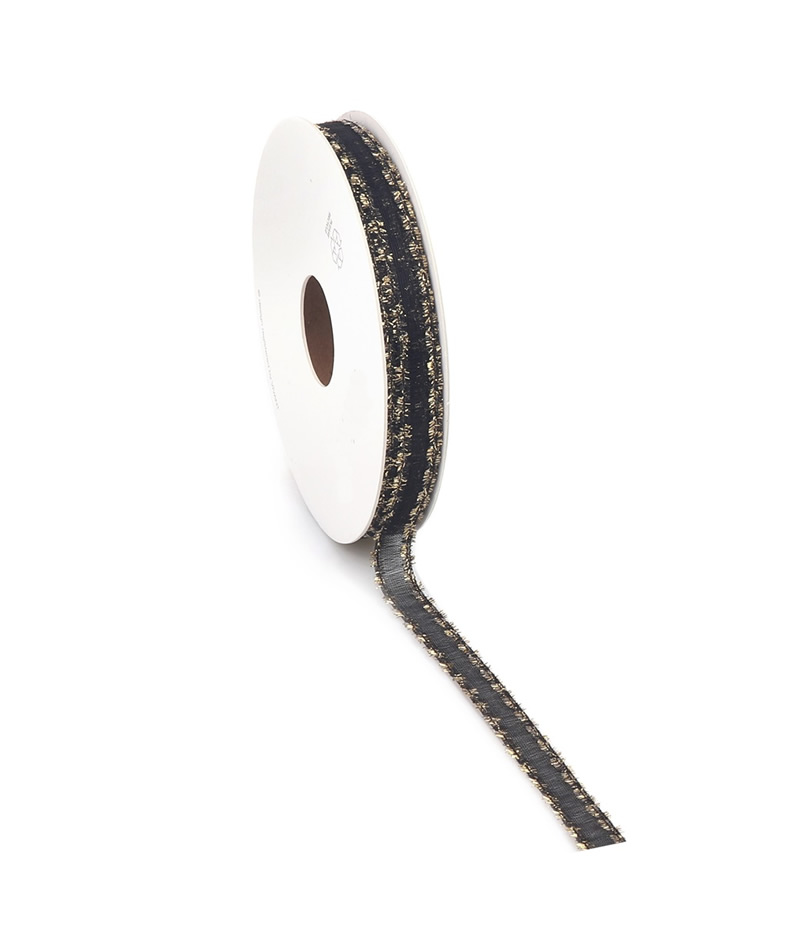 Cadeaulint fringi zwart 10 mm (20 meter)